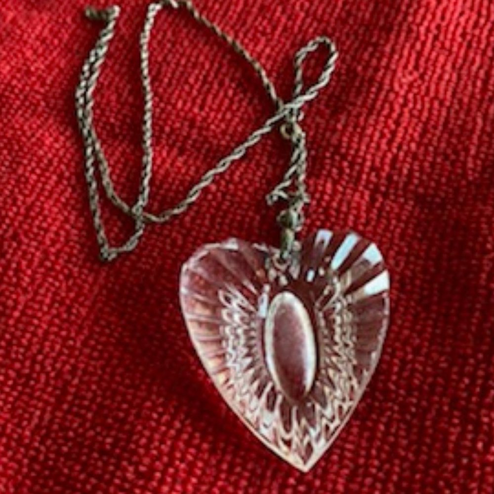 VINTAGE* Signed WATERFORD CRYSTAL HEART Pendant * TOWLE Sterling SILVER NECKLACE